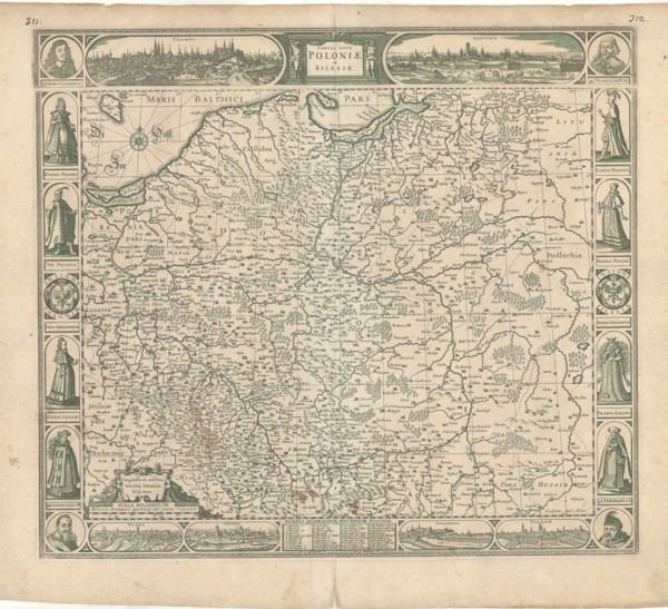 Map, Tabula nova Poloniæ et Silesiæ, Abraham Goos (c.1590-1643), Copperplate print