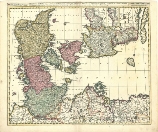 Map, Regnum Daniæ, Copperplate print