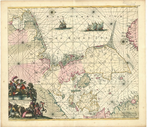 Map, Daniae, Frisiae, Groningae et Orientalis Frisiae littora, Copperplate print