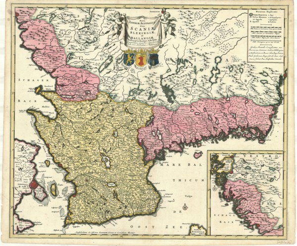 Map, Nova Gothiæ australis sive Scaniæ Blekingiæ, et Hallandiæ descriptio, Frederick de Wit