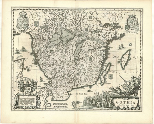 Map, Gothia, Joan Blaeu (1598/99-1673), Copperplate print
