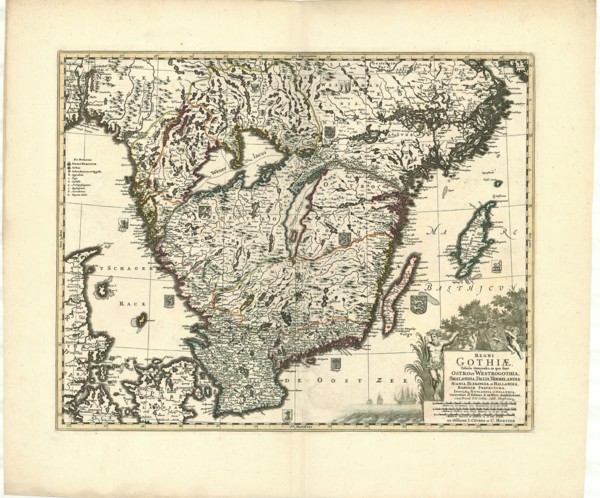 Map, Regni Gothiae tabula generalis, in qua sontOstro et Westrogothia, Smalandia, Dalia,