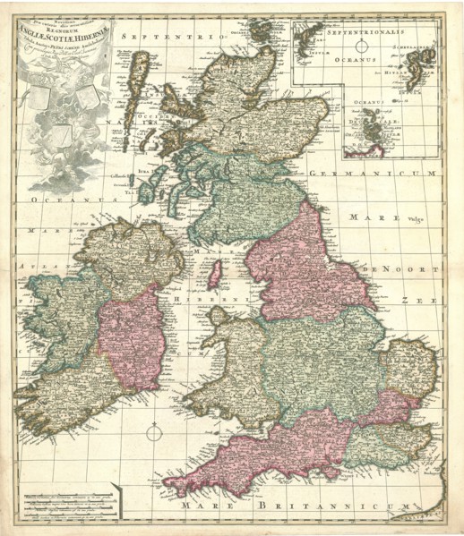 Map, Novissima præ cæteris aliis accuratissima regnorum Angliæ, Scotiæ, Hiberniæ, Petrus Schenk