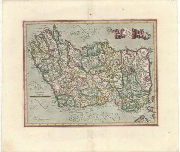 Map, Irlandiæ regnum, Gerard Mercator (1512-1594), Copperplate print