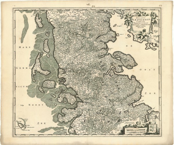 Map, Ducatus Slesvicensis in omnes suas praefecturas circulos et provincias distinté divisus,