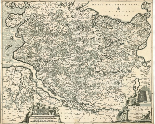 Map, Holsatiae tabula generalis, Frederick de Wit (1610-1698), Copperplate print