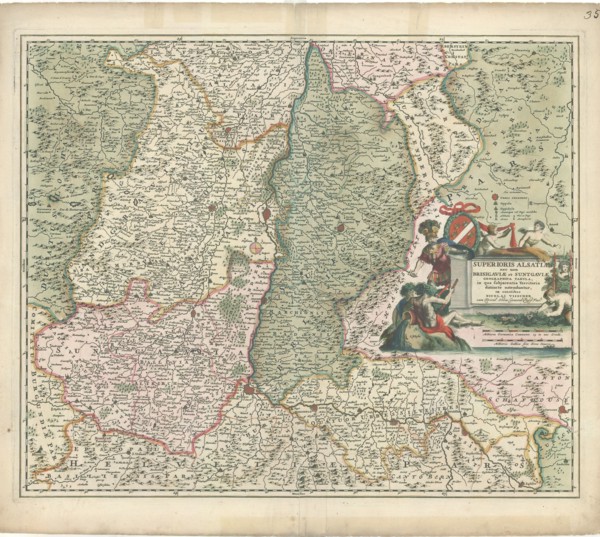 Map, Superioris Alsatiae nec non Brisigaviae et Suntgaviae geographica tabula, Nicolaes Jansz