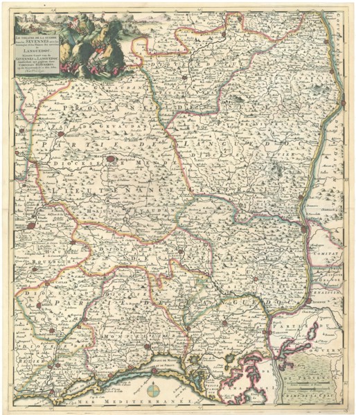 Map, Le theatre de la guerre dans les Sevennes avec les montagneet les plaines des environs de