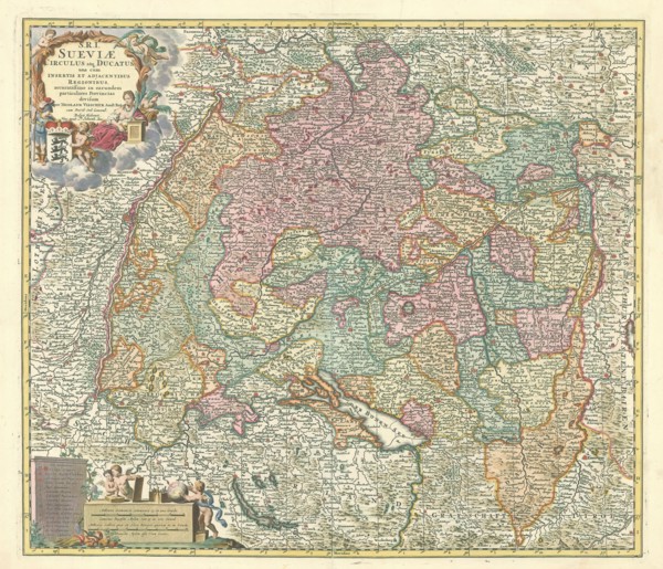 Map, S. R. I. Sueviæ circulus atque ducatus una cum insertis et adjacentibus regionibus