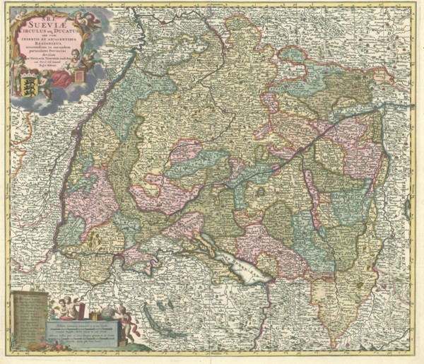 Map, S. R. I. Sueviæ circulus atque ducatus una cum insertis et adjacentibus regionibus