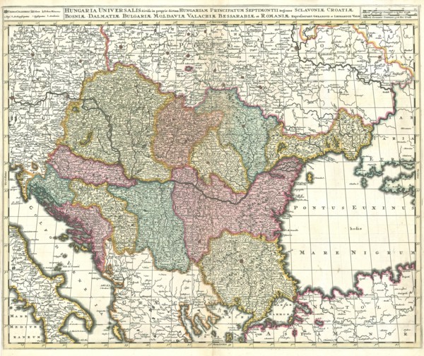 Map, Hungaria universalis divisa in proprie dictam Hungariam principatum septimonti regiones