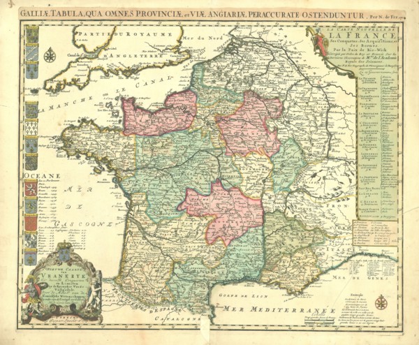 Map, La carte nouvelle de la France, ses conquetes, ses acquisitions, et ses bornes. Par la paix de