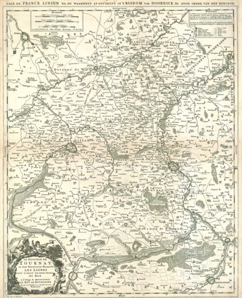Map, Le Diocese de Tournay ou sont exactement marquées les lignes levé et gravé par ordre expres du