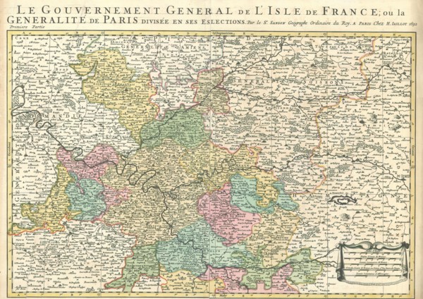 Map, Gouvernement et Generalité de Paris, Guillaume Sanson (-1703), Copperplate print