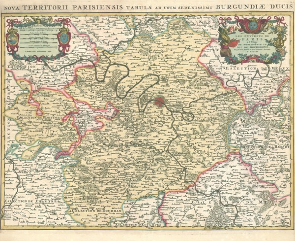 Map, Les environs de Paris, Guillaume Delisle (1675-1726), Copperplate print