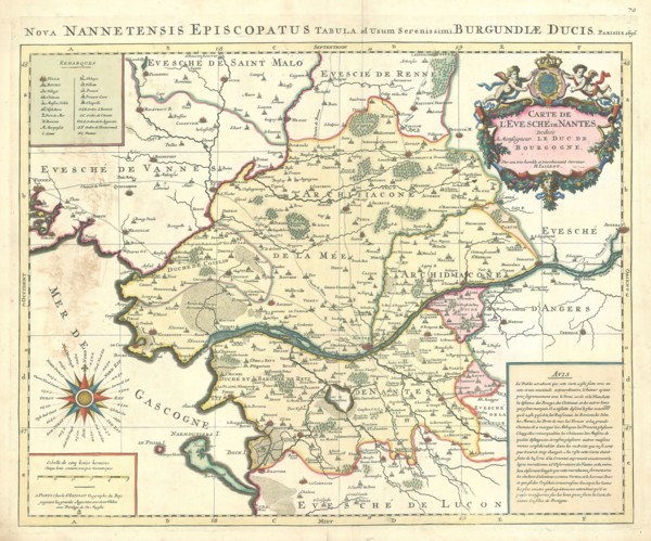 Map, Carte de l'evesché de Nantes, Hubert Jaillot (1632-1712), Copperplate print