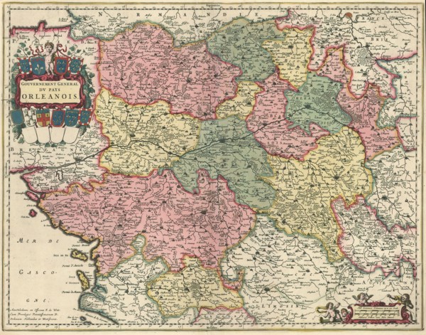 Map, Gouvernement general dv pays Orleanois, Copperplate print