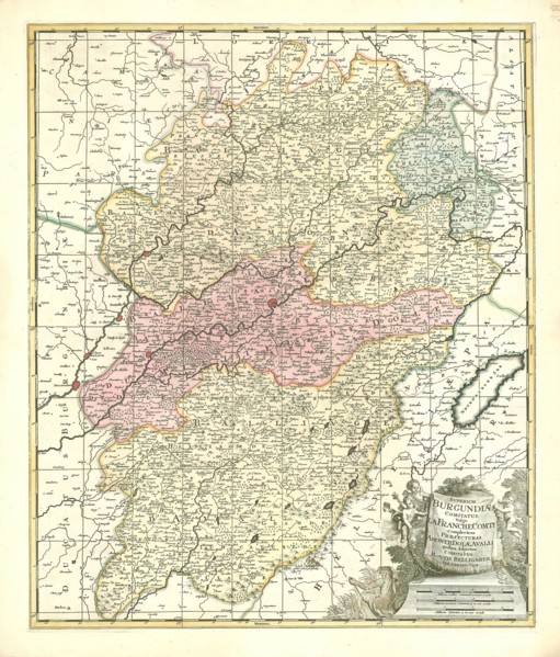 Map, Superior Burgundiae comitatus; vulgo la Franche Comté complectens praefecturas Amontii, Dolae,