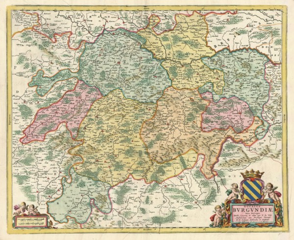 Map, Ducatus Bvrgvndiae nova descriptio, Frederick de Wit (1610-1698), Copperplate print