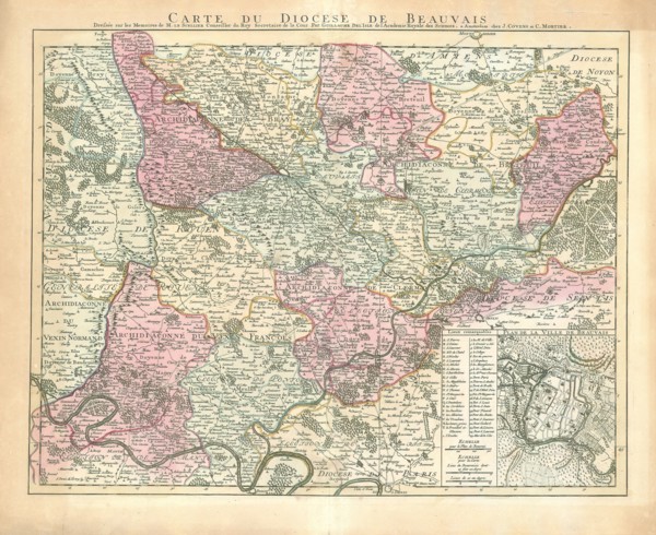 Map, Carte du diocese de Beauvais, Guillaume Delisle (1675-1726), Copperplate print