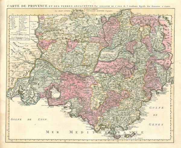 Map, Carte de Provence et des terres adjacentes, Guillaume Delisle (1675-1726), Copperplate print