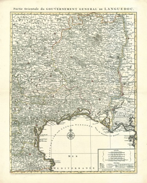 Map, Partie orientale du gouvernement general de Languedoc, Copperplate print