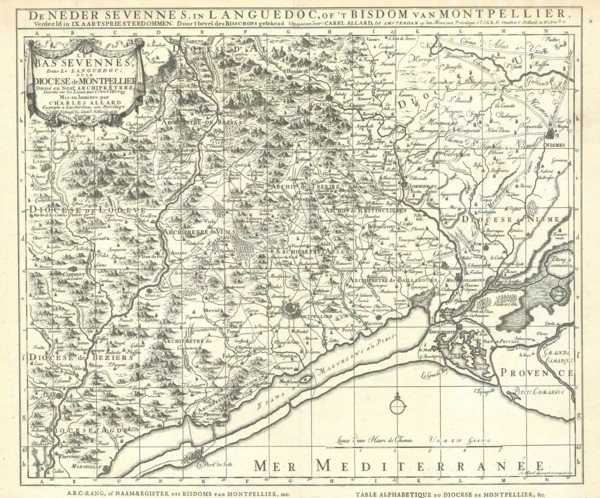 Map, Les Bas Sevennes, dans le Languedoc ou Le diocese de Montpellier, Abraham Allard (c.1675-c