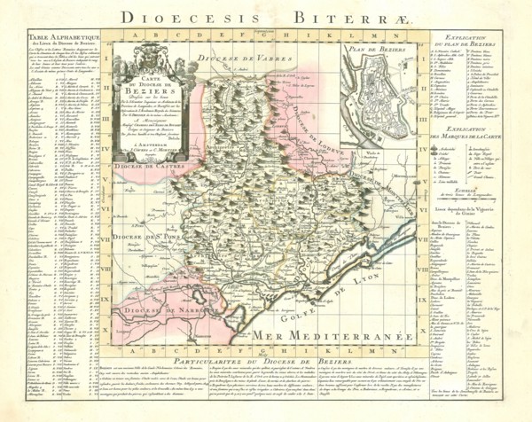 Map, Carte du diocese de Beziers, Guillaume Delisle (1675-1726), Copperplate print
