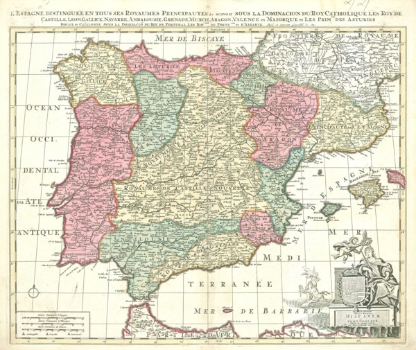 Map, Accuratissima totius regni Hispaniae et Portugalliae tabula, Nicolas Sanson (1600-1667),