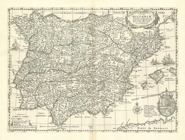 Map, Typvs Hispaniæ, Hessel Gerritsz (1581-1632), Copperplate print