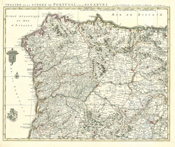 Map, Theatre de la guerre en Espagne et en Portugal, Johannes Covens (1697-1774), Copperplate print