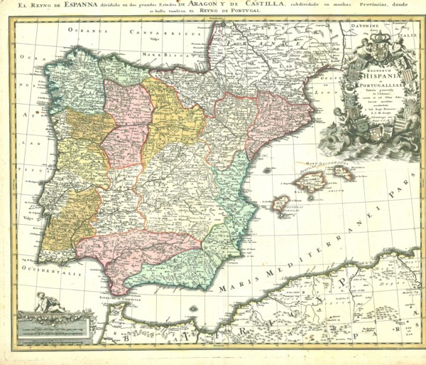Map, Regnorum Hispaniae et Portugalliae tabula generalis, Johann Baptist Homann (1664-1724),