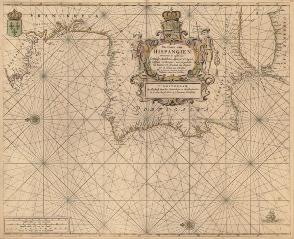 Map, Pas-caart van Hispangien, A. de Bree (1658 fl.), Copperplate print