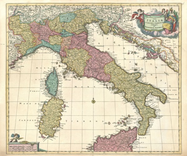 Map, Novissima et accuratissima totius Italiae Corsicae et Sardiniae descriptio, Theodorus