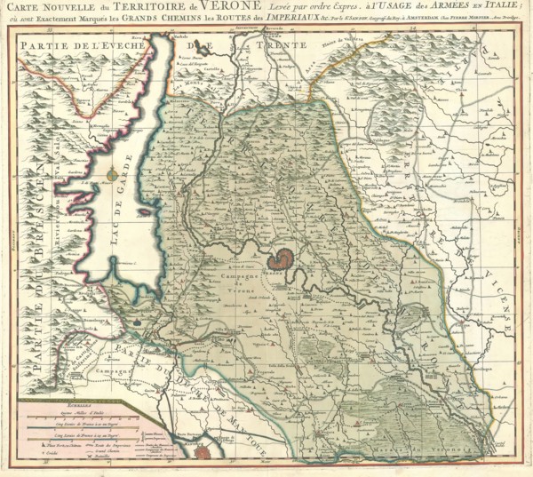 Map, Carte nouvelle du territoire de Verone, Guillaume Sanson (-1703), Copperplate print