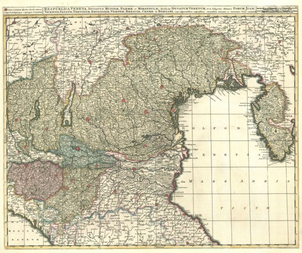 Map, Respublica Veneta, ducatus Mutinæ, Parmæ et Mirandulæ, Copperplate print