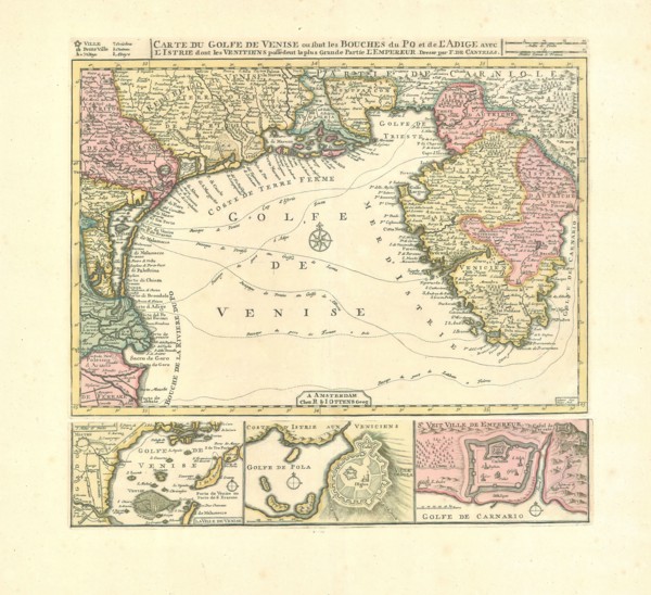 Map, Carte du golfe de Venise ou sont les bouches du Po et de l'Adige, Giacomo Cantelli da Vignola