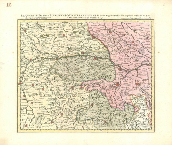 Map, Le cours du Po dans le Piemont et le Montferrat, Placide de Sainte Hélène (1648-1734),