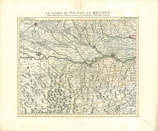 Map, Le cours du Po dans le Milanez, Copperplate print