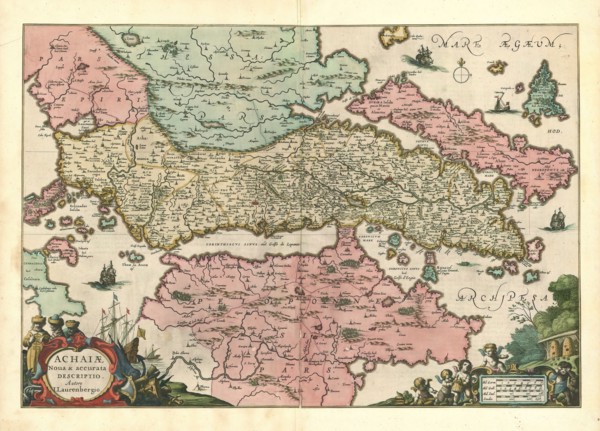 Map, Achaiae nova & accurata descriptio, Johann Lauremberg (1590-1658), Copperplate print