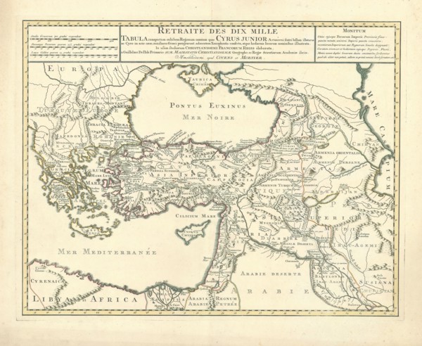 Map, Retraite des dix mille, Guillaume Delisle (1675-1726), Copperplate print