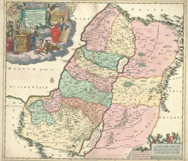 Map, Iudaea sive Terra Sancta quae Israelitarum in suas duodecim tribus destincta secretis ab