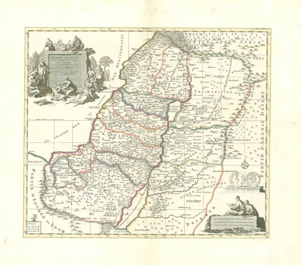 Map, Carte de la Terre Sainte divisée selon les douze tribus d'Israel ou sont exactement marquez