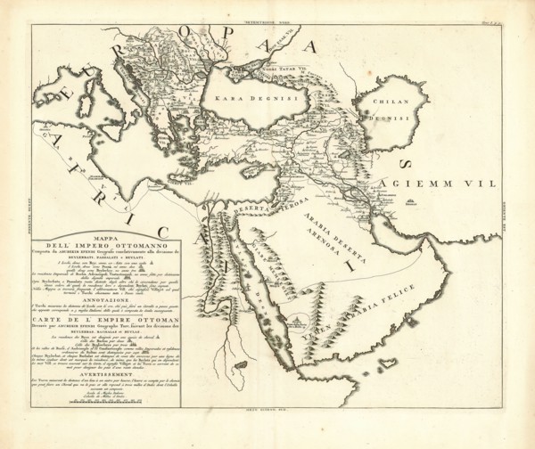 Map, Mappa dell'Impero Ottomanno ... =, Abu Bakr Effendi (-1880), Copperplate print