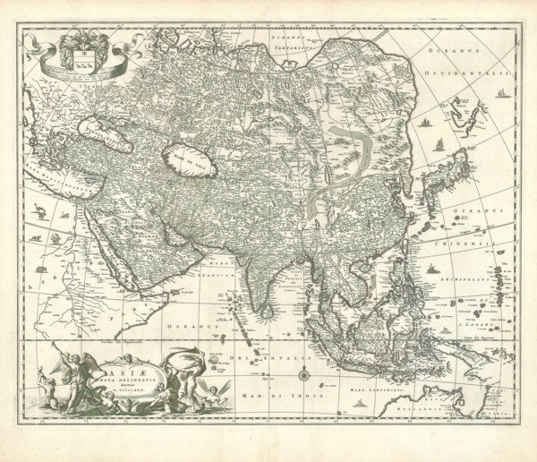 Map, Asiae nova delineatio, Nicolaes Jansz. Visscher (1649-1702), Copperplate print