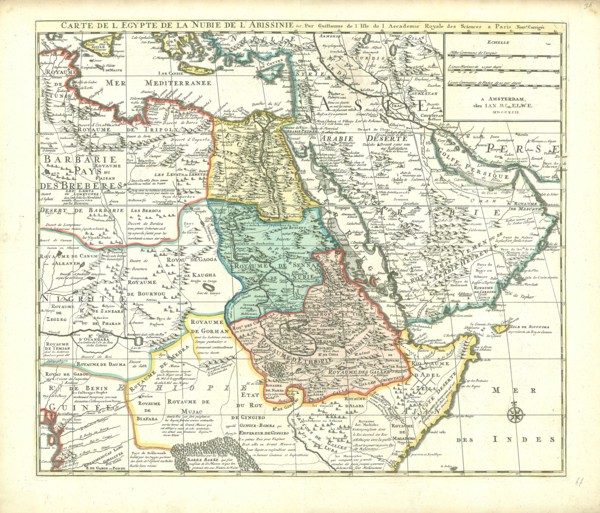Map, Carte de l'Egypte de la Nubie de l'Abissinie &c., Guillaume Delisle (1675-1726), Copperplate