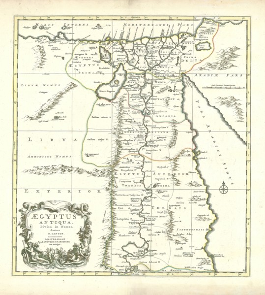 Map, Ægyptus Antiqua, divisa in Nomos, Nicolas Sanson (1600-1667), Copperplate print