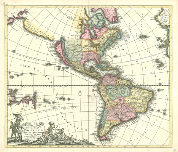 Map, Recentissima novi orbis, Frederick de Wit (1630-1706), Copperplate print
