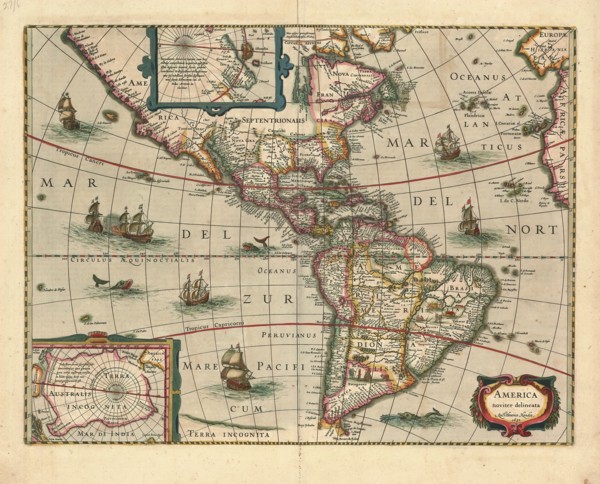 Map, America noviter delineata, Henricus Hondius (1597-1651), Copperplate print