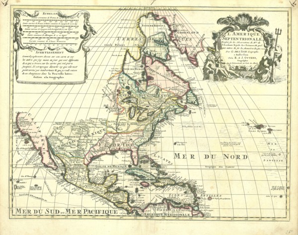 Map, L'Amerique septentrionale, Guillaume Delisle (1675-1726), Copperplate print